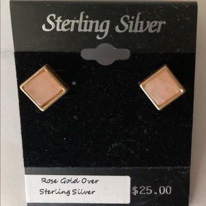 Rose Quartz, Rose Gold over Silver Earrings